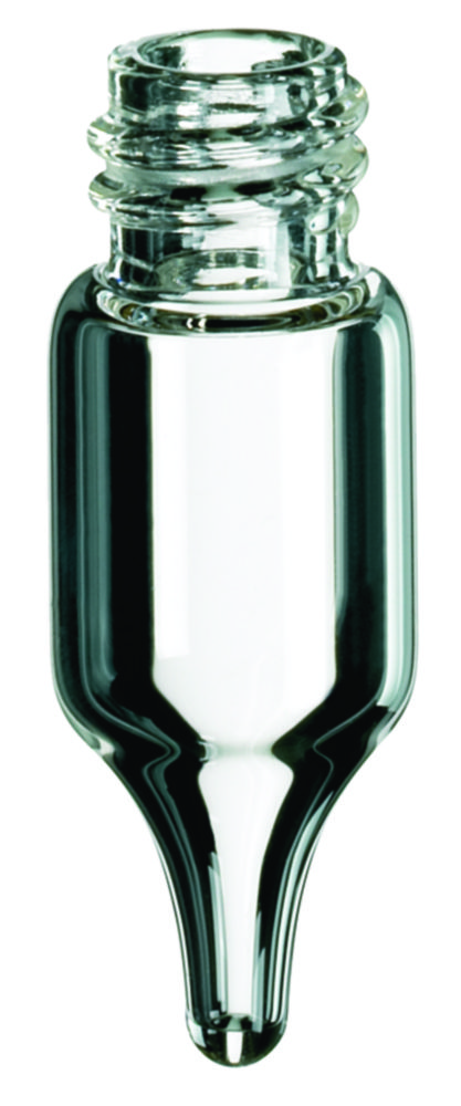 Vials w. screw neck, LLG, N 8, small opening, conical bottom, 1,1 mL, clear