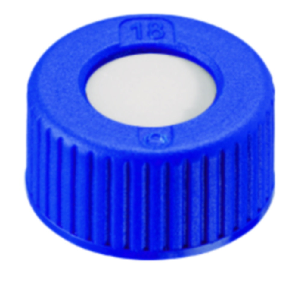 [4008221] Screw cap, LLG, N 9 short thread, blue PP w. hole, PTFE 53 D