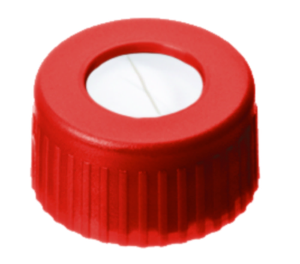 Screw cap, LLG, N 9 short thread, red PP w. hole, silicone/PTFE 55 A, slit