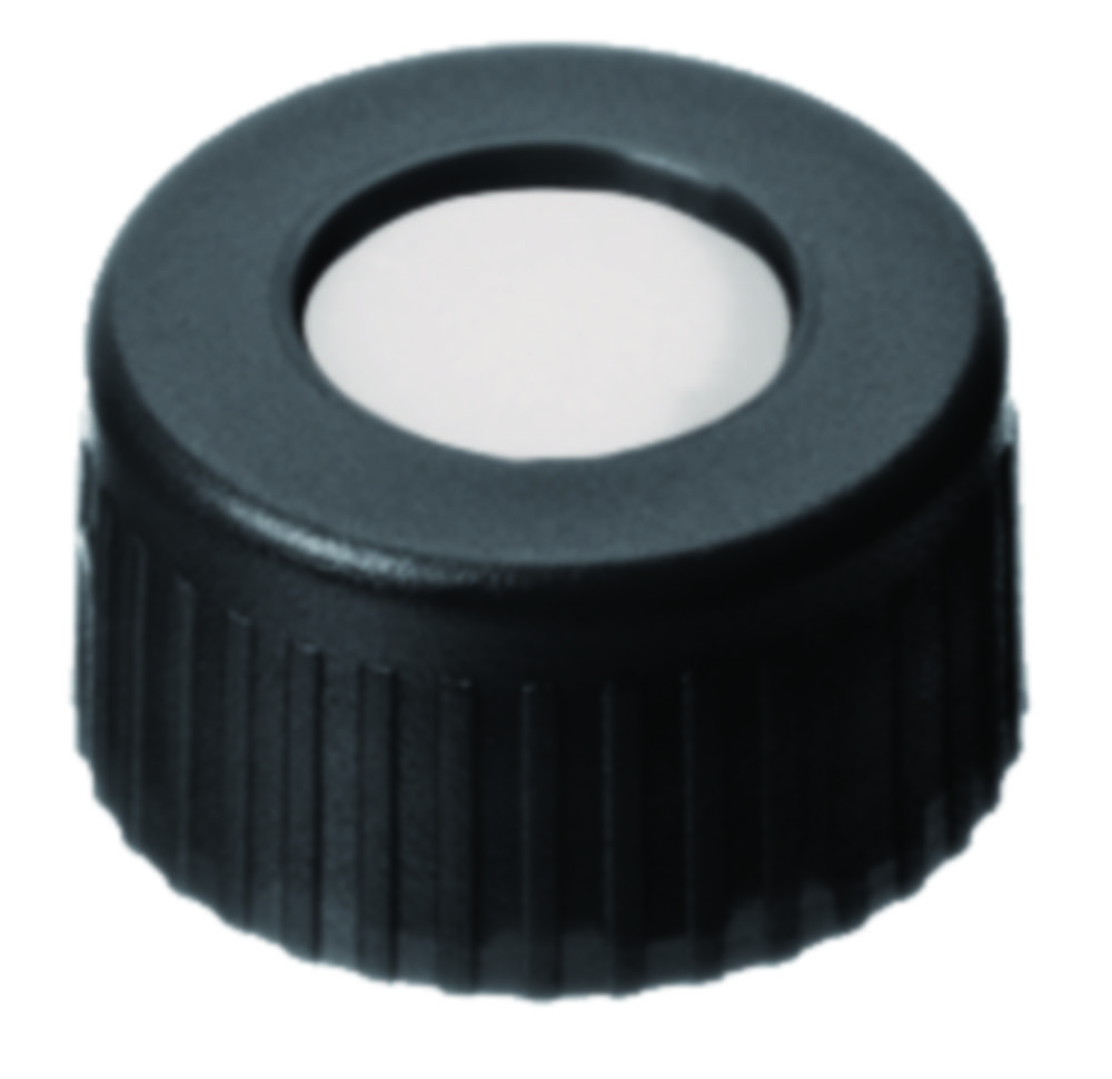 [4008225] Screw cap, LLG, N 9 short thread, black PP w. hole, silicone/PTFE 55 A