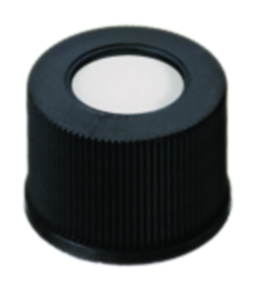 Screw cap, LLG, N 10, black PP w. hole, silicone/PTFE 45 A