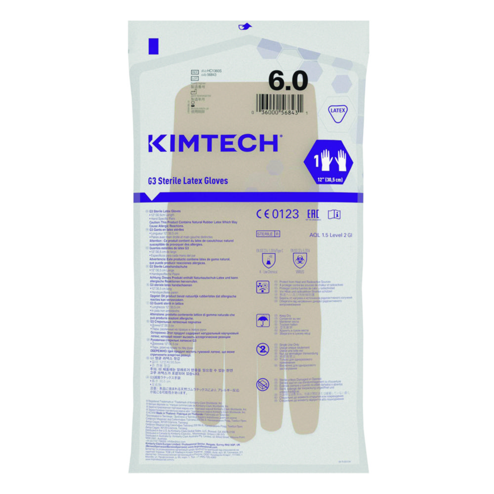 Latex gloves, Kimberly-Clark KIMTECH G3, size 6, sterile, cleanroom