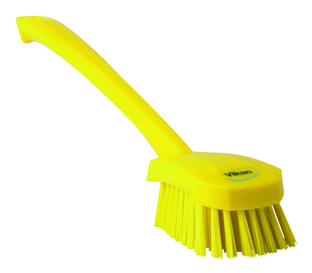 Washing Brush with long handle, hard, yellow