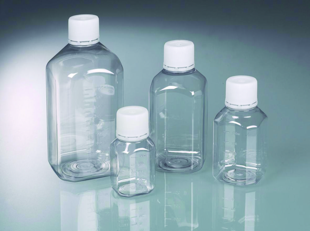 Laboratory bottle 125 ml, PET transparent, sterile