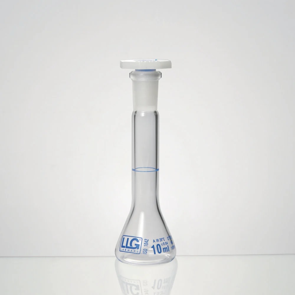 Volumetric flask, trapezoidal, LLG, cl. A, NS10, PE stopper, 25 mL, 2 pcs