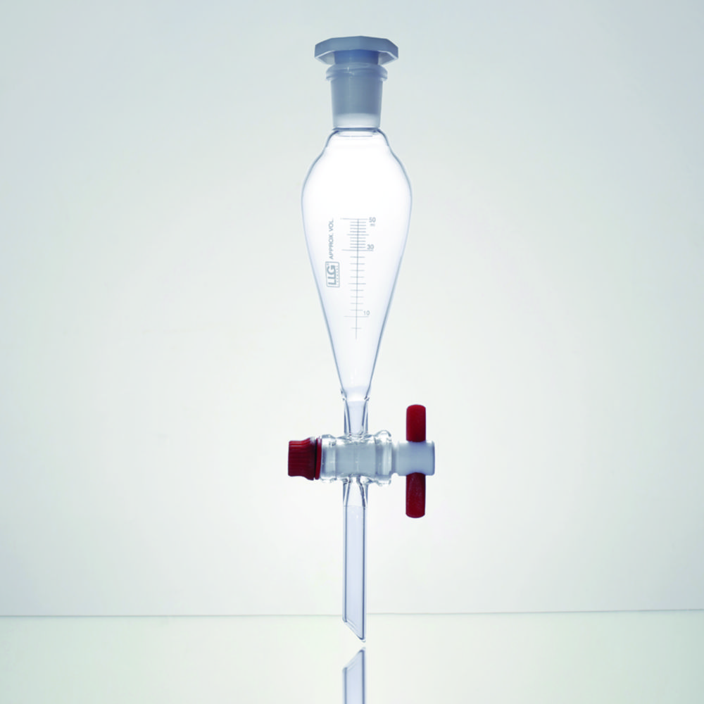 Separating funnel, LLG, Squibb form, with graduation and PTFE stopcock, 250 ml