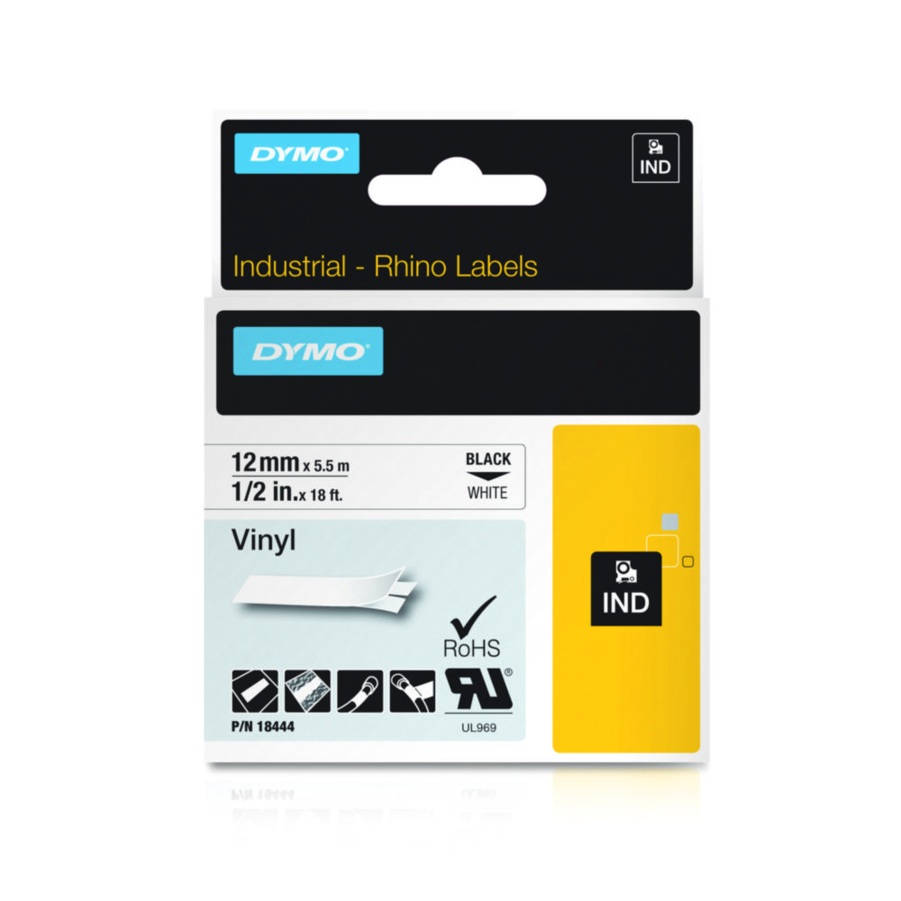 DYMO® Original IND-Tape for Rhino, 12mm x 5,5m, coloured Vinyl, black on white