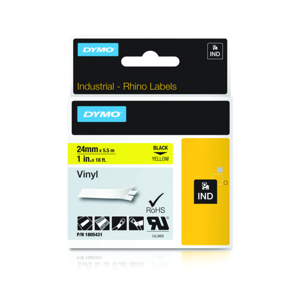 DYMO® Original IND-Tape for Rhino 6000+ 24mm x 5,5m, coloured Vinyl, black on yellow