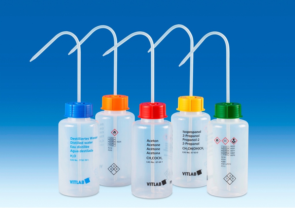 Safety wash bottle, wide, Distilled water, 500 ml