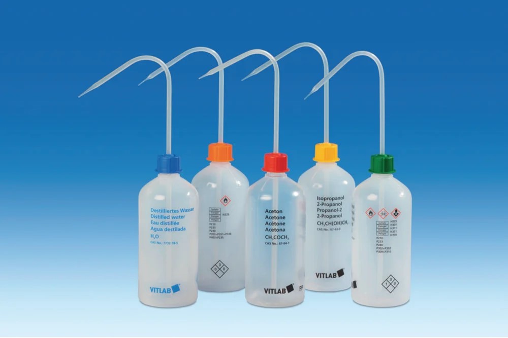Safety wash bottle, narrow, Dis. Water, 1000 ml