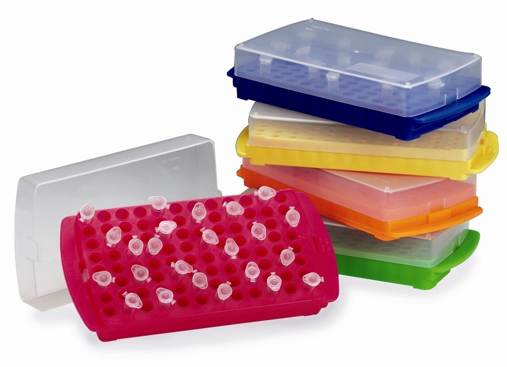 Reversible rack, PP, pink, 96x0.5 ml/96x1.5 ml