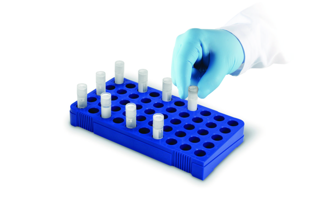 Cryovial holder for 50 cryotubes, Heathrow Scientific, blue, 4 pcs.