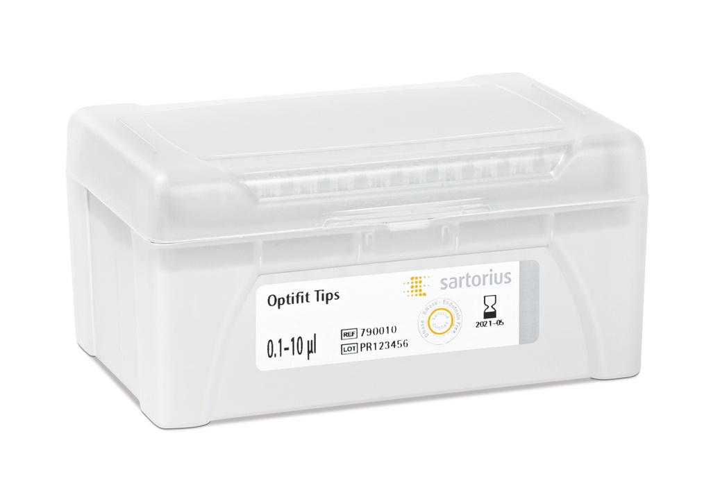 Optifit-Pipette tips, Sartorius, 0,1-10 µl, length 31,5 mm, 10 rack with 96 pcs.