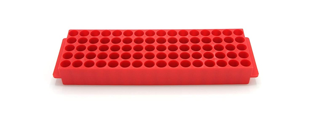 Test tube rack,red 80-well,PP, for 1,5/2,0ml tubes