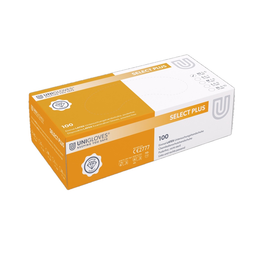 [0871898] Latex gloves, Unigloves SELECT PLUS, size XS (5-6)
