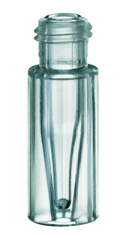 Microvials w. screw neck, LLG, TPX-plast, N 9 short thread, wide opening, 0,2 mL conical, clear