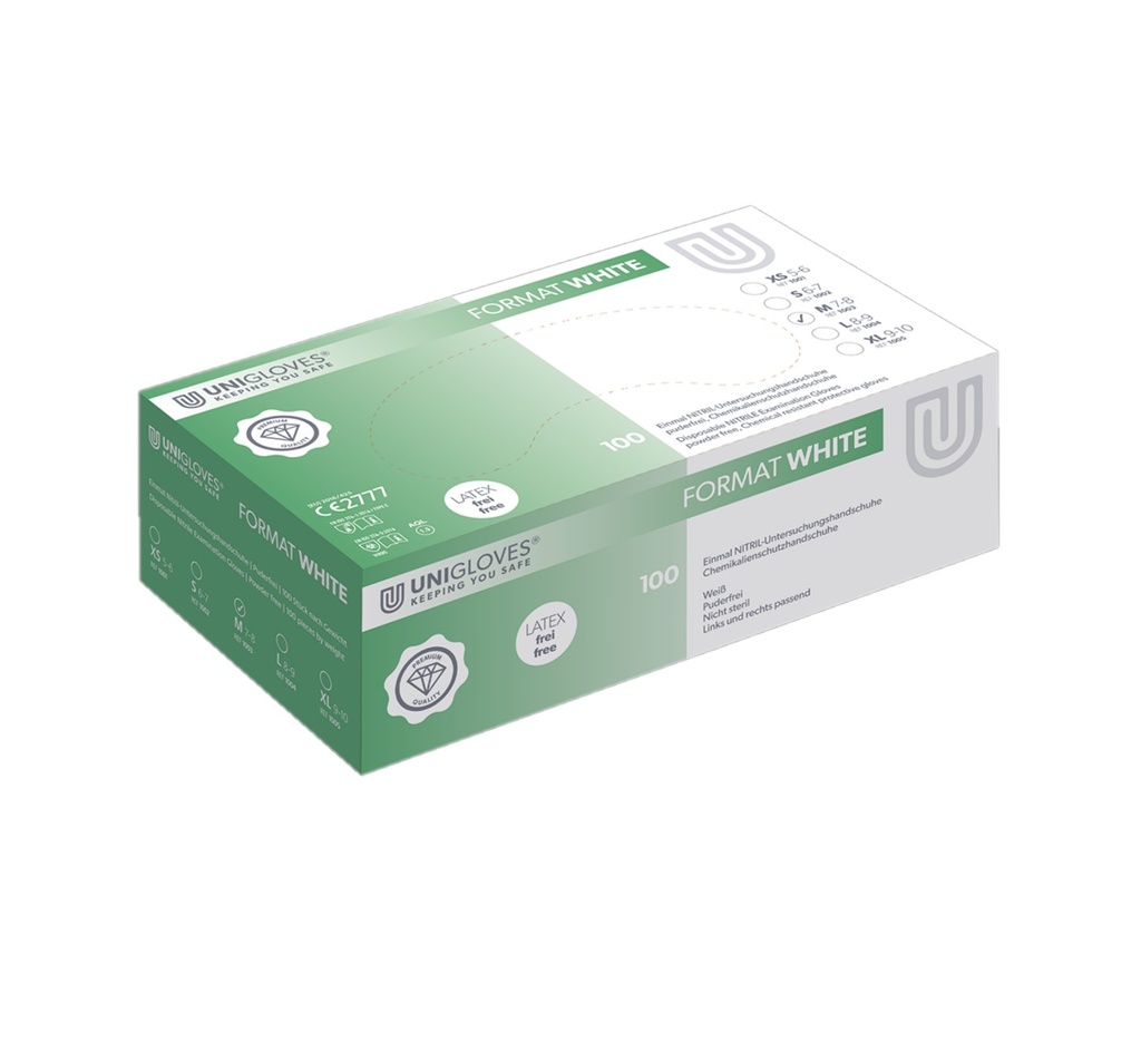 [0871952] Nitrile gloves, Unigloves FORMAT WHITE, size M (7-8)