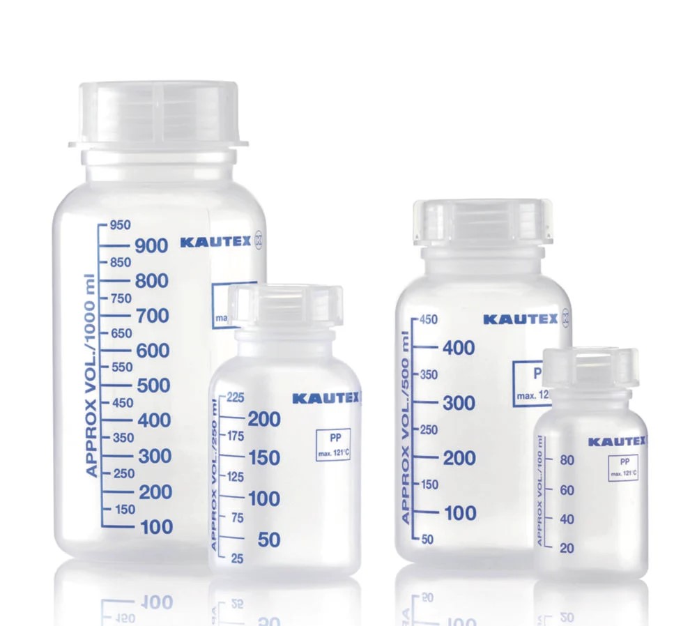 Wide mouth bottles, PP, round, graduated, 100 ml