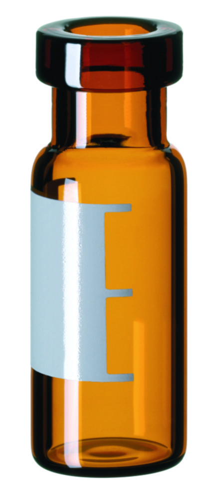 [6291636] Vials w. crimp neck, LLG, N 11 crimp, wide opening, flat bottom, 1,5 mL, amber, w. labeling field