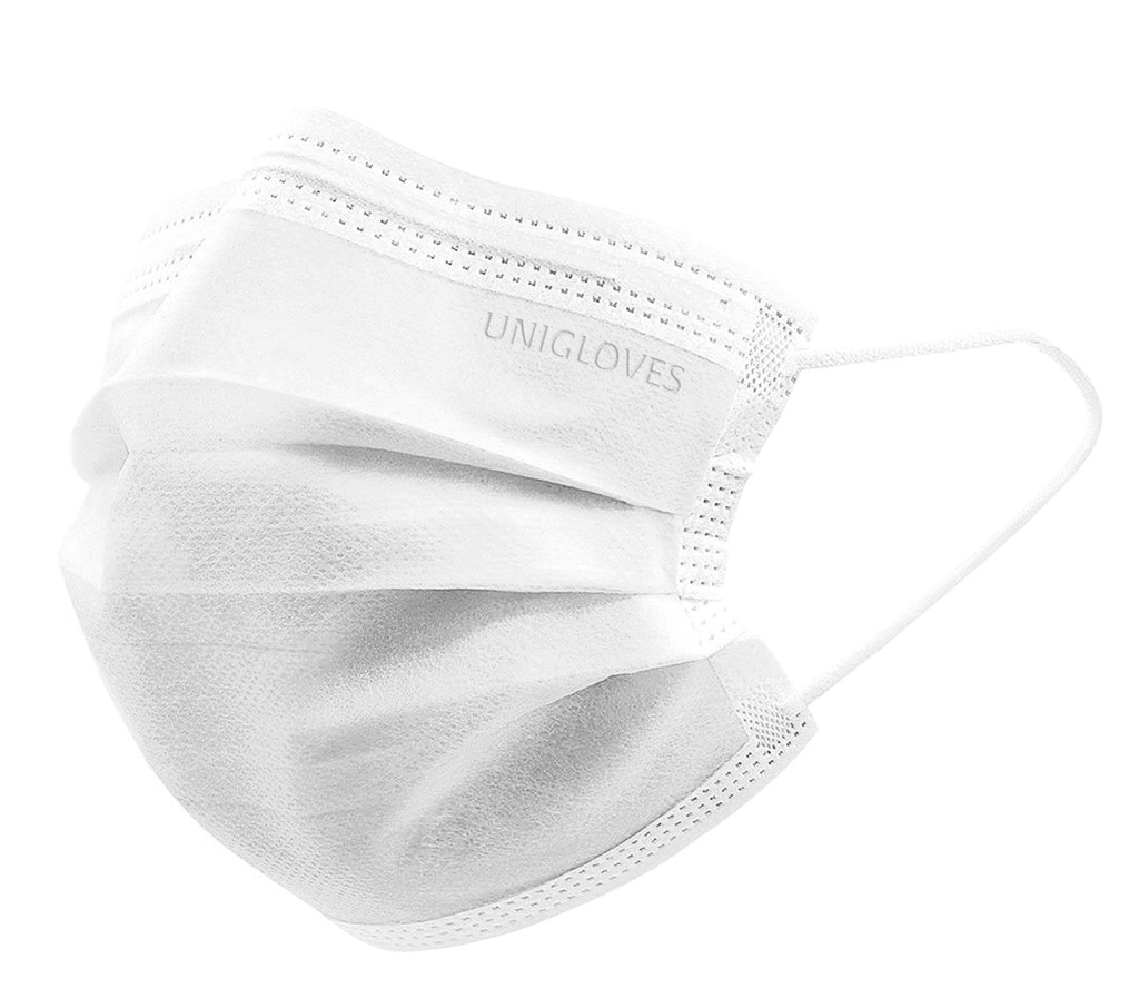 [6316059] Face mask, Unigloves Profil Plus, EN 14683 Type II R, CE, hvid, 50 pcs.