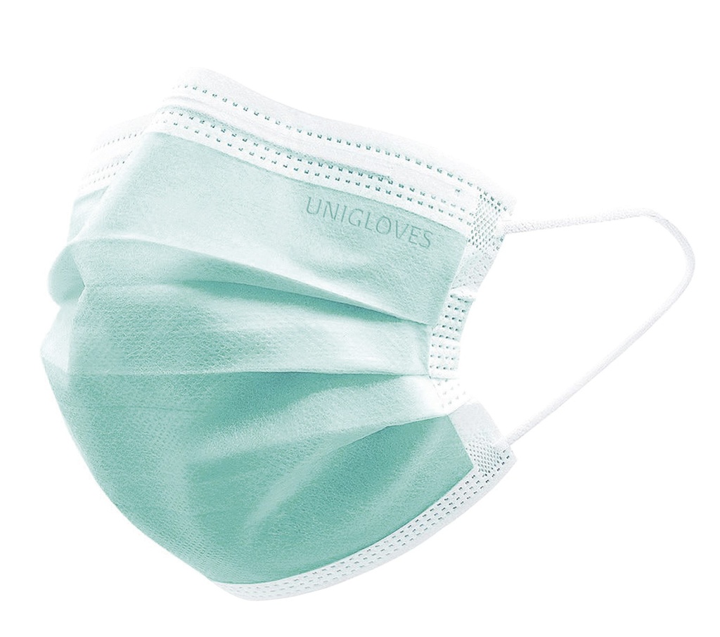 [6320158] Face mask, Unigloves Profil Plus, EN 14683 Type II R, CE, green, 10 x 50 pcs