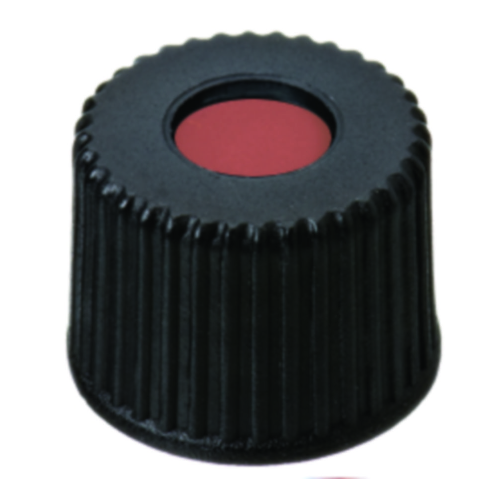 Screw cap, LLG, N 8, black PP w. hole, butyl/PTFE 45 A