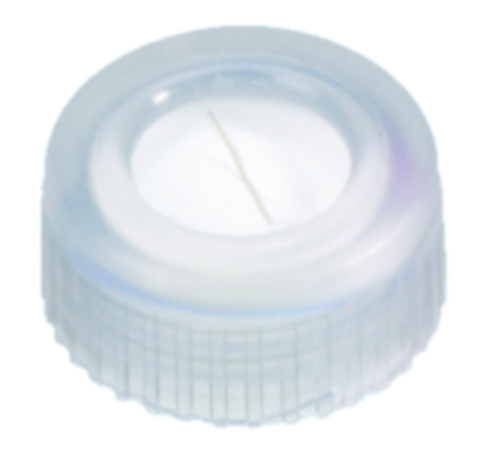 [7200809] Screw cap, LLG, N 9 short thread, clear PP w. hole, silicone/PTFE 55 A, slit