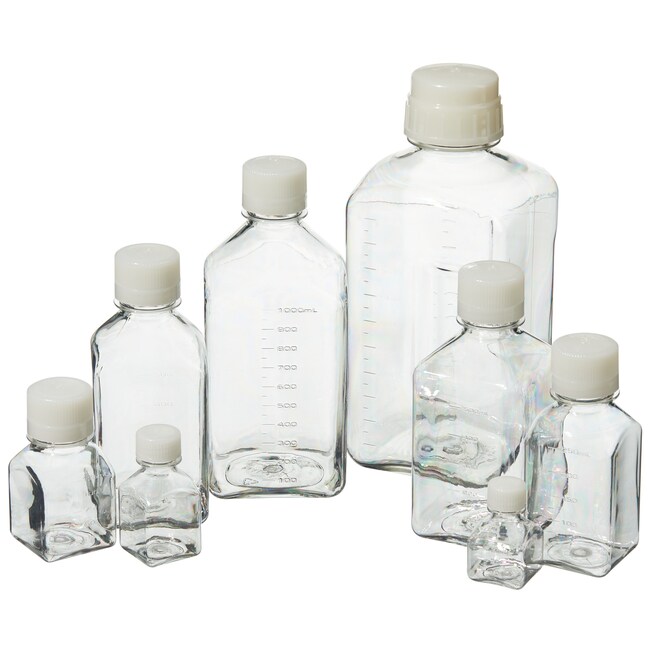 Media bottle with lid, Nalgene, PETG/HDPE, square, sterile, 60 mL, 200 pcs