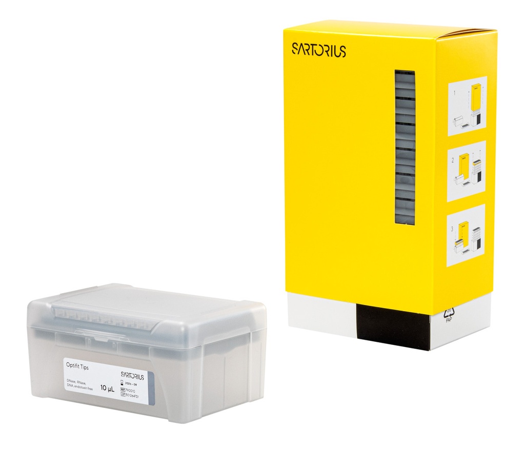 Optifit-Pipette tips, Sartorius, 0.1-10 µl, length 31,5 mm, refill pack with 10x96 pcs.