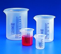 Griffin beaker 100ml, blue gra duation PP, low for