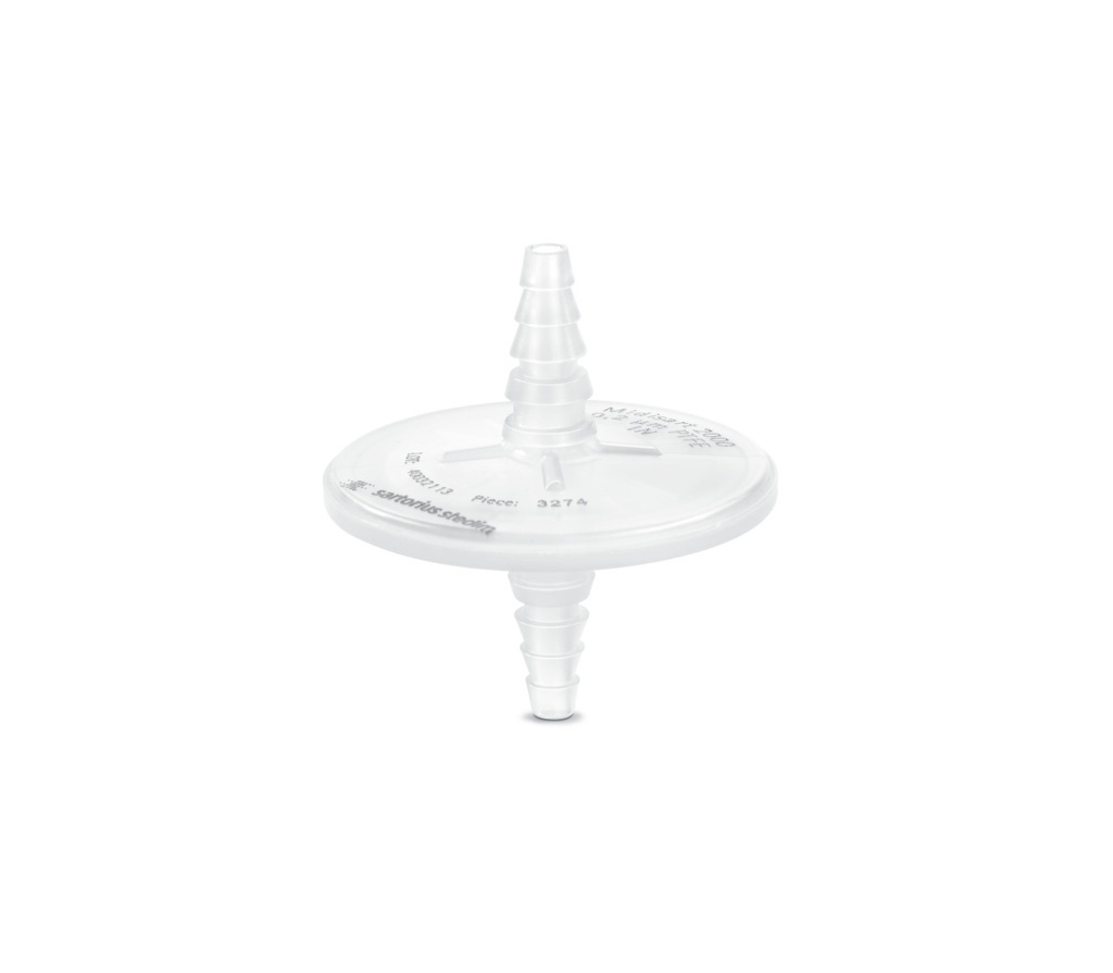 In-line filter, Sartorius Midisart 2000, PTFE, 20 cm2, 0,20 µm, 6-12 mm barb, 100 pcs