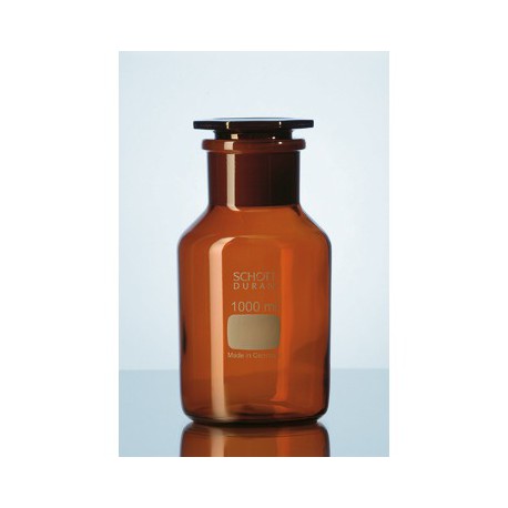 Reagent bottle, wide, glass stopper, amber, 100 ml