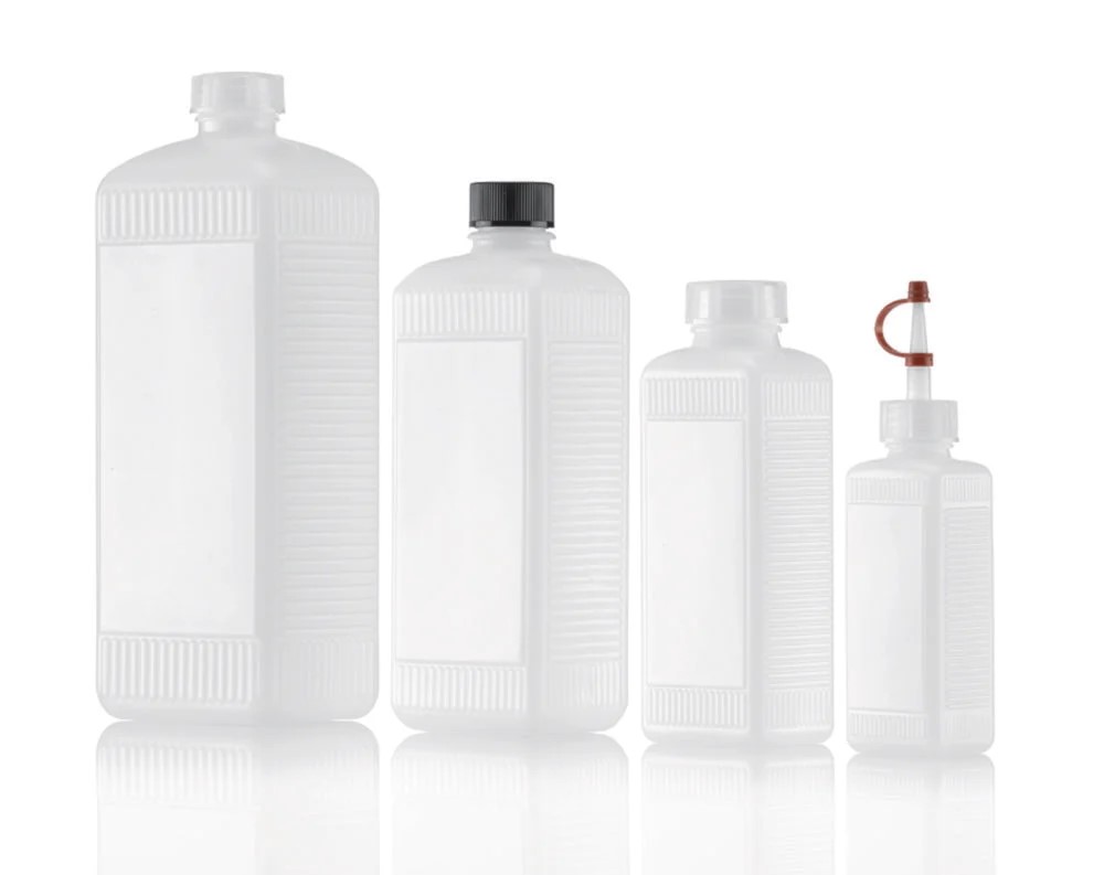 [9072808] Square bottles, HDPE, natural, with LDPE screw ca