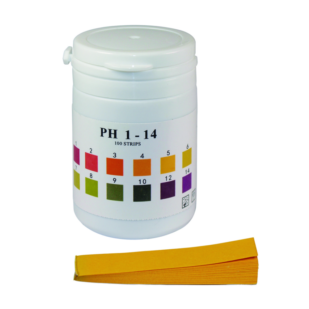 [9129805] pH indicator paper, LLG Universal, strips, pH 0 - 14, PlopTop, 100 pcs