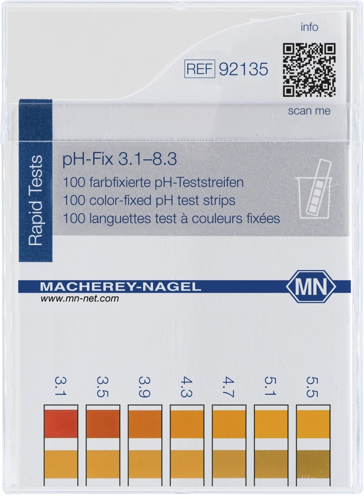 pH indicator paper, Macherey-Nagel pH-Fix, strips, pH 3,1-8,3, 100 pcs