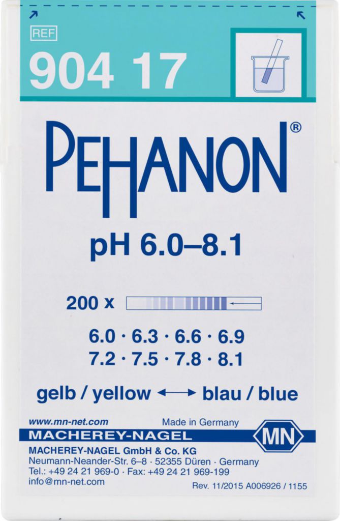 [9130626] pH indicator paper, Macherey-Nagel PEHANON, strips, pH 6 - 8,1, 200 pcs