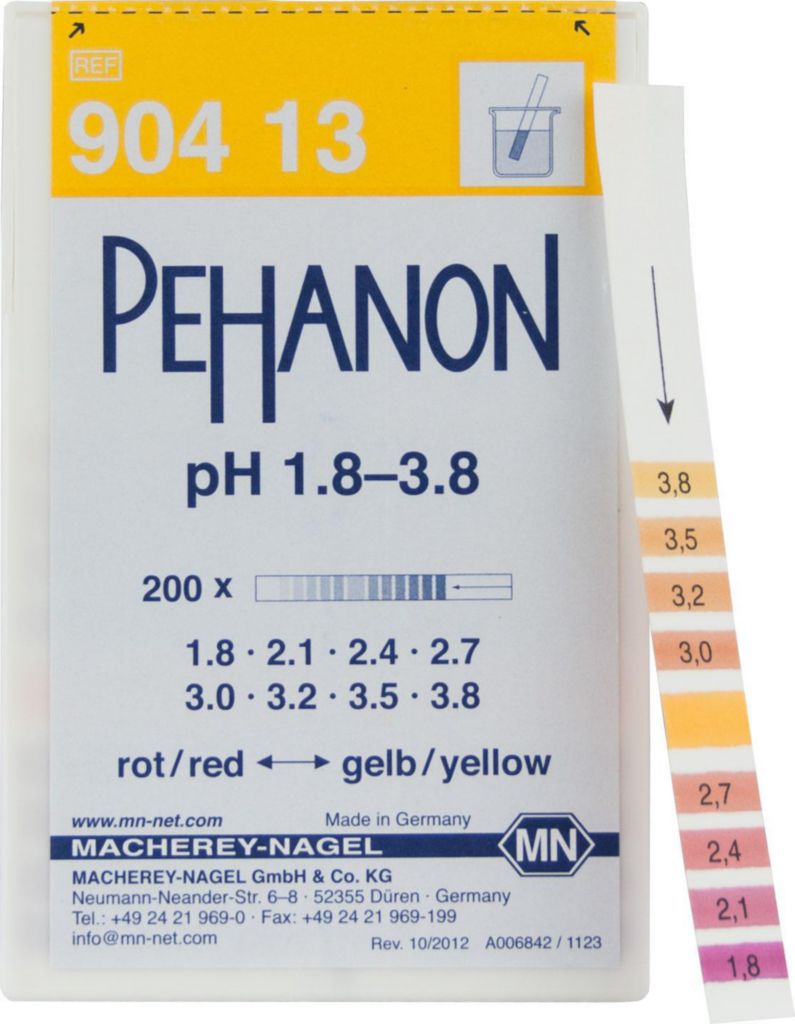 [9130652] pH indicator paper, Macherey-Nagel PEHANON, strips, pH 1,8 - 3,8, 200 pcs