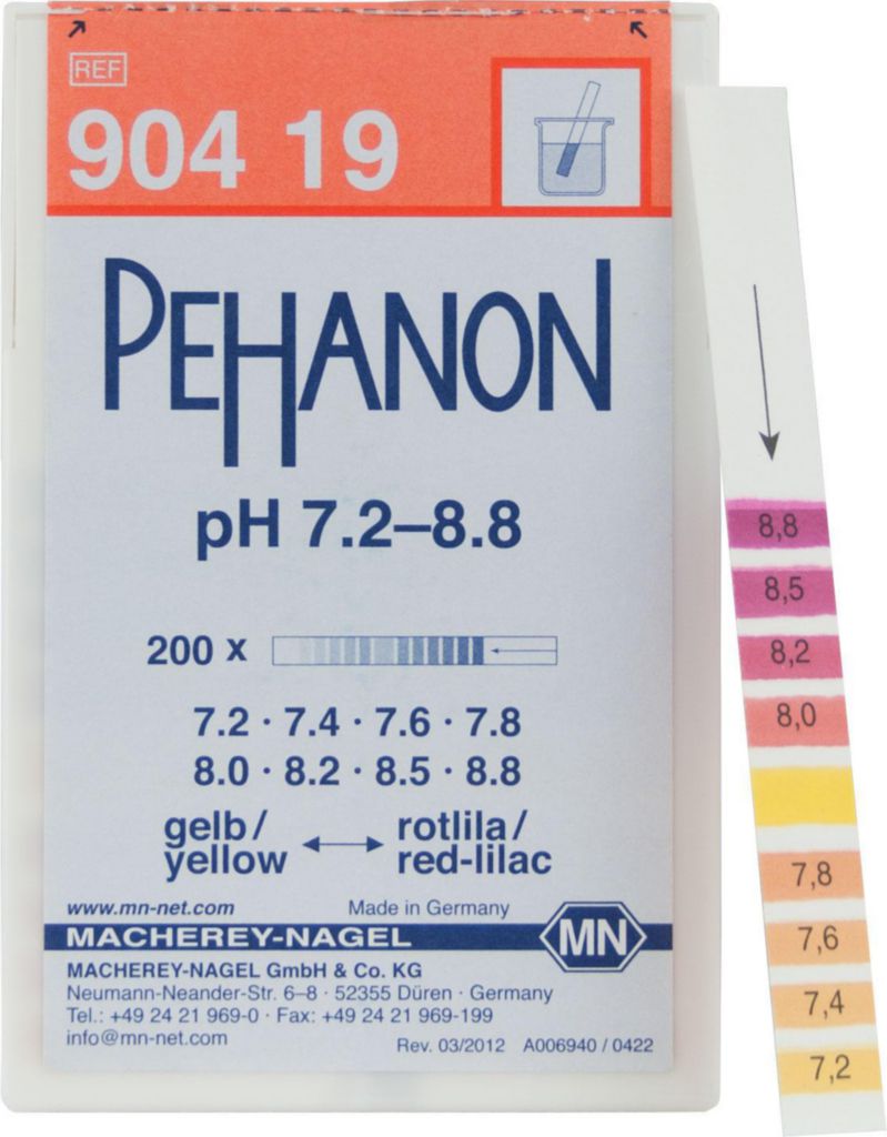 [9130660] pH indicator paper, Macherey-Nagel PEHANON, strips, pH 7,2 - 8,8, 200 pcs