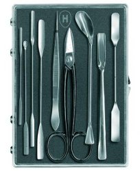 Large chemist's instrument set, 9 pieces