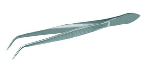 [9171224] Forceps 18/8 steel with sharp ends, curved, Lengt
