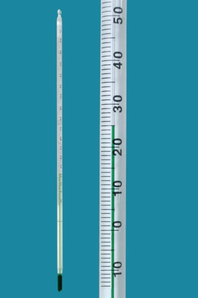 Glass thermometer, green filling, -10 - 110°C:0,5°C