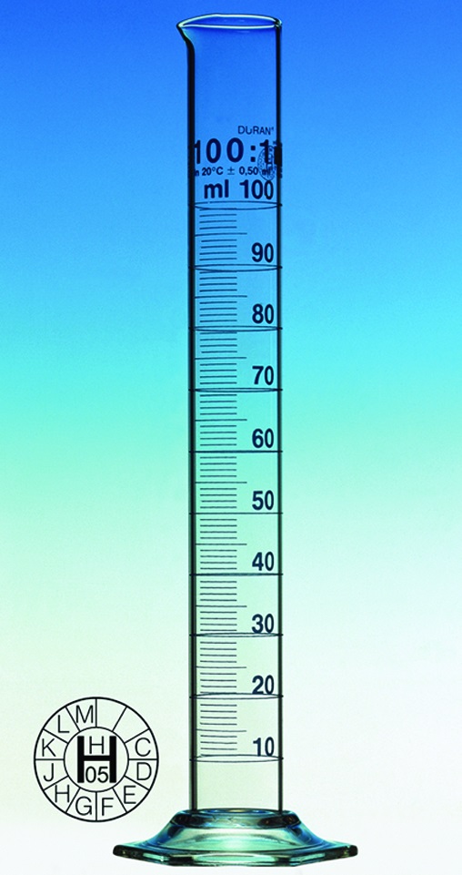 Measuring cylinders, Duran®, c lass A, blue gradua
