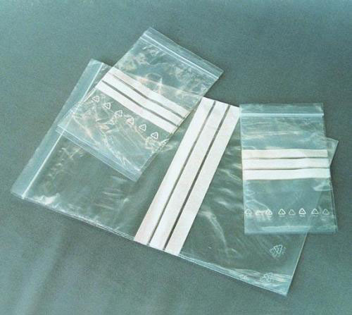 Sample bags, PE, self-sealing, with white writing