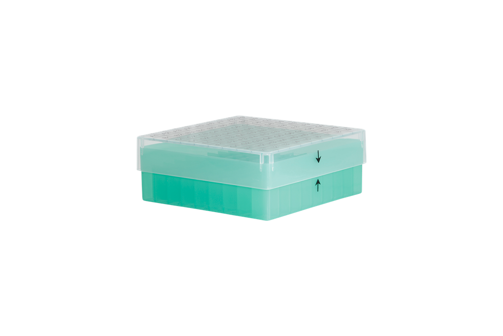 [9698709] Cryobox, 130 x 130 x 50 mm, PP, 9 x 9, 1/2 ml cryotube, green