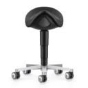 Medical saddle stool, Bimos, black imitation leather, alu star /castors